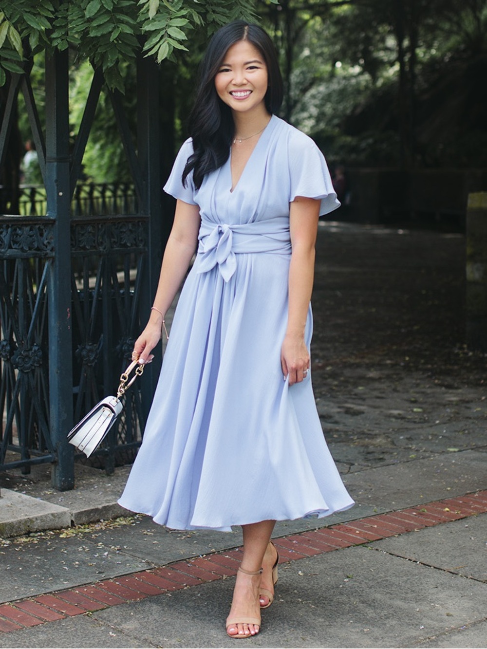 Gal Meets Glam Jane Periwinkle Blue Dress 10 Vneck Bows Wedding Guest Party Midi